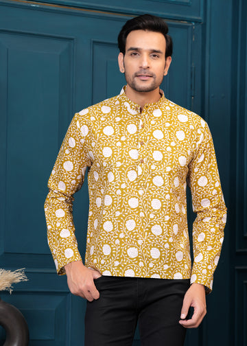 Cotton Musterd Printed Kurta